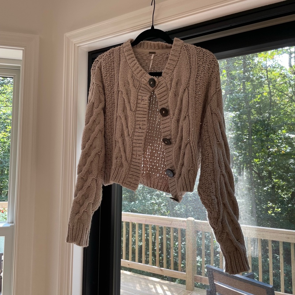 Free People Tan Cable Knit Cardigan